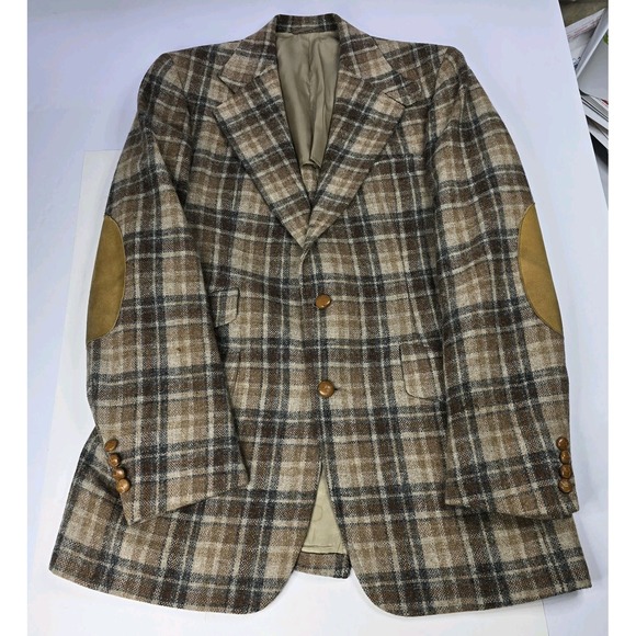 Chaps Ralph Lauren Brussells Blazer Suit Jacket Striped Subtle Plaid 38 Elbow